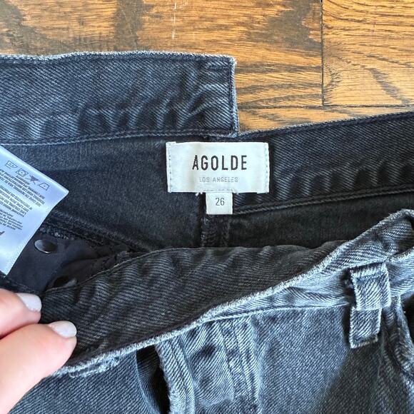 Agolde Revole Black Criss Cross Asymmetrical Straight Leg High Rise Jeans Sz 26 - Picture 4 of 9